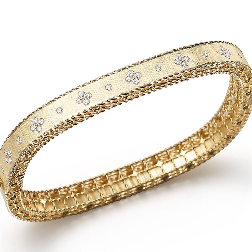 Roberto Coin 18k Yellow Gold & .48 TCW Diamond Bangle Bracelet Princess LIKE NEW